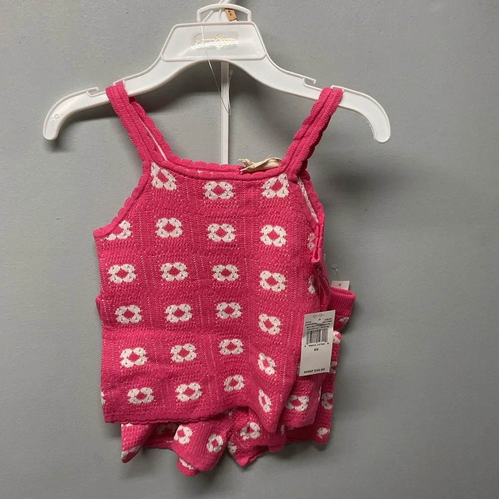 Jessica Simpson Girls Hot Pink Floral Knit Tank‎ Top & Shorts Set Size 6X
